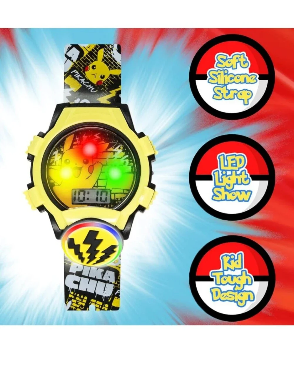 Pikachu Yellow Kids Digital Watch with Light-Up Face